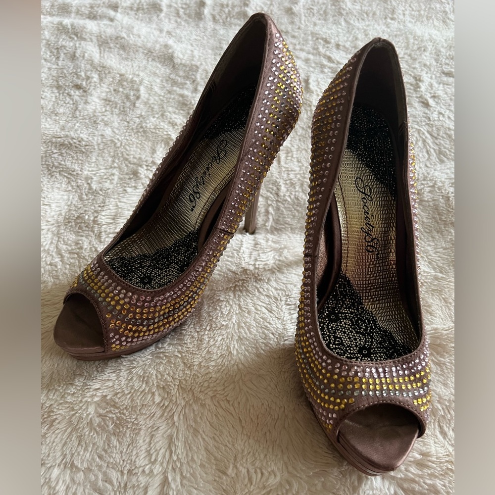 Society86 Multicolored Gemstone Peep-Toe High Heels